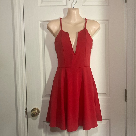 amazon Dresses & Skirts - 🌟Red Deep V Skater Mini Dress